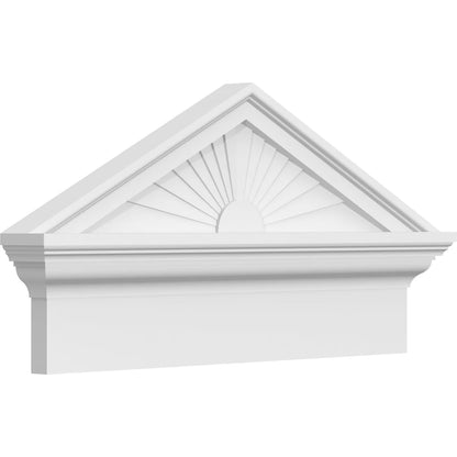Ekena Millwork 52"W x 19-7/8"H x 2-3/4"P (Pitch 6/12) Peaked Cap Sunburst Architectural Grade PVC Combination Pediment