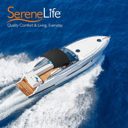 Serene Life SLBT466G - 4 Bow Bimini Top Boat Cover - Front Hold-Down Straps and Rear Support Arms, Includes Mounting Hardware with 1 In. Aluminum Frame (Gray)