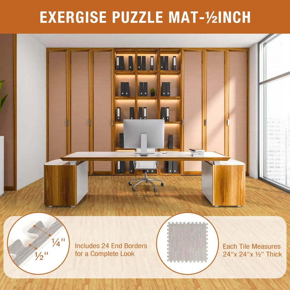 ARVAKOR Wood Grain Puzzle Mat 1/2-in, 24 Tiles EVA Foam Interlocking Floor Tiles (96SQ FT) for Secure Indoor Room Workout Flooring and Playmat