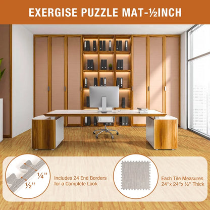 ARVAKOR Wood Grain Puzzle Mat 1/2-in, 24 Tiles EVA Foam Interlocking Floor Tiles (96SQ FT) for Secure Indoor Room Workout Flooring and Playmat