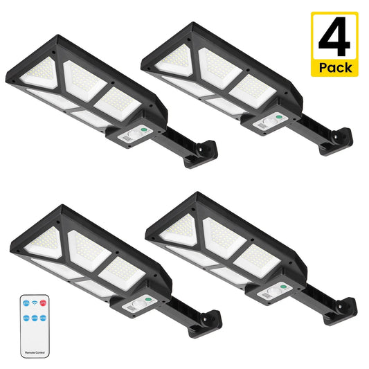Thorfire 4 Pack Solar Street Light 196LED 800LM Motion Sensor Flood Light Waterproof 3 Lighting Modes for Outdoor Garden Yard Garage Patio