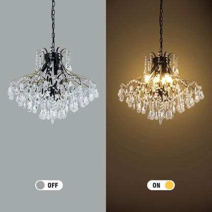 6-Light French Vintage Crystal Chandelier - Black & Gold Wrought Iron Ceiling Light with 23.6" Diameter, Adjustable 21.7" Chain & Wall Control, Dining room ceiling lighting fixtures