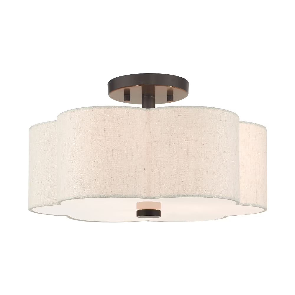 Livex Lighting Solstice 15" 3-Light Metal & Fabric Semi Flush in Brushed Nickel