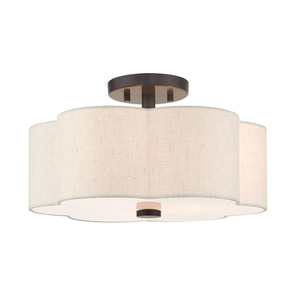 Livex Lighting Solstice 15" 3-Light Metal & Fabric Semi Flush in Brushed Nickel