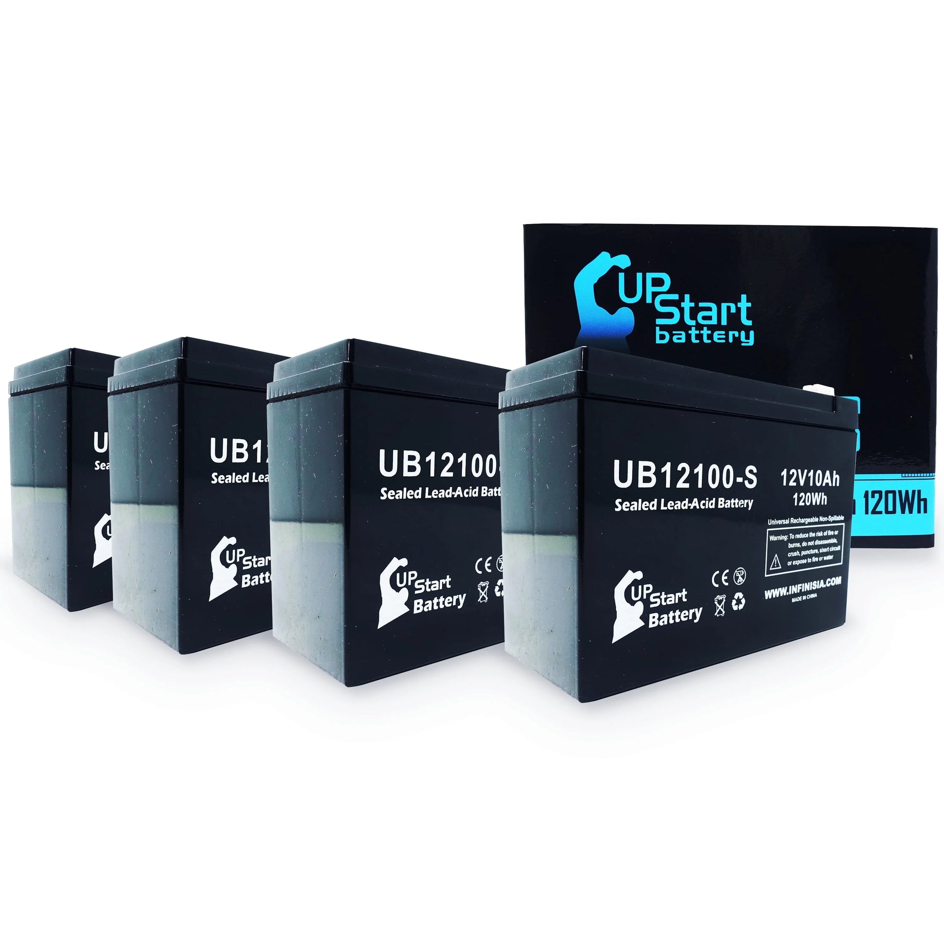 4x Pack - Neuton Mowers CE5 Battery Replacement - UB12100-S Universal Sealed Lead Acid Battery (12V, 10Ah, 10000mAh, F2 Terminal, AGM, SLA)