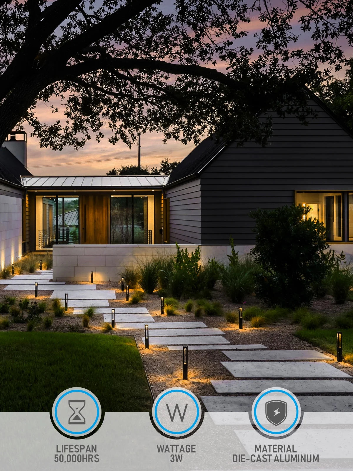 6 Pack LED Pathway Lights, 12-24V AC/DC Low Voltage Landscape Lighting , IP65, ETL Listed, Aluminum, 3000K Warm White, Black Finish