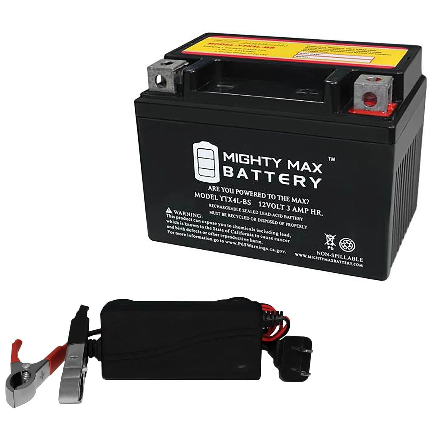YTX4L-BS Battery Replaces ATV TractorMower CRF230F + 12V 1Amp Charger