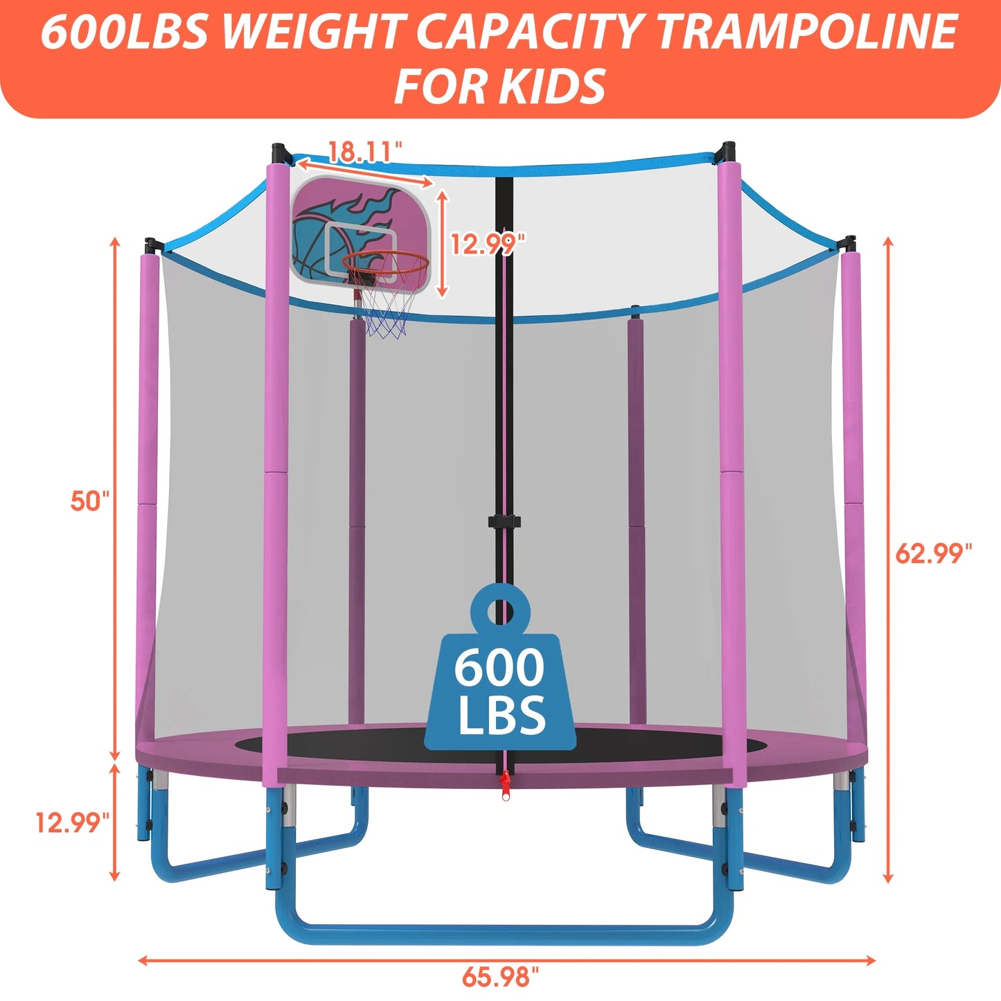 CITYLE Trampoline for Kids, No Gap Design 600LBS 66'' 5.5FT Toddler Trampoline Indoor Outdoor with Basketball Hoop, Mini Small Trampoline with Enclosure, Christmas Gifts for Toddlers, Boys & Girls