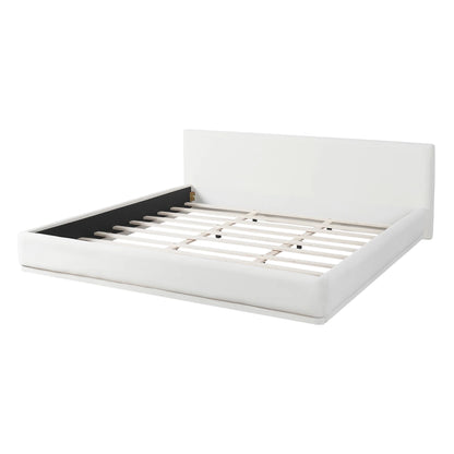 Christopher Knight Home Velvet Upholstered QueenBed, Solid Wood Platform Bed Frame, White