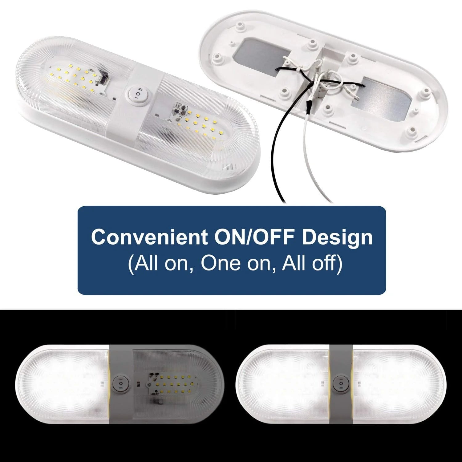 HQRP 2-Pack RV LED Ceiling Double Dome 12V-24V 560 Lumen Interior Indoor Lights Replacement Trailer Camper Boat Marine Motorhome Lighting Fixtures with ON/OFF Switch