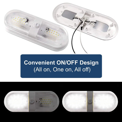 HQRP 2-Pack RV LED Ceiling Double Dome 12V-24V 560 Lumen Interior Indoor Lights Replacement Trailer Camper Boat Marine Motorhome Lighting Fixtures with ON/OFF Switch
