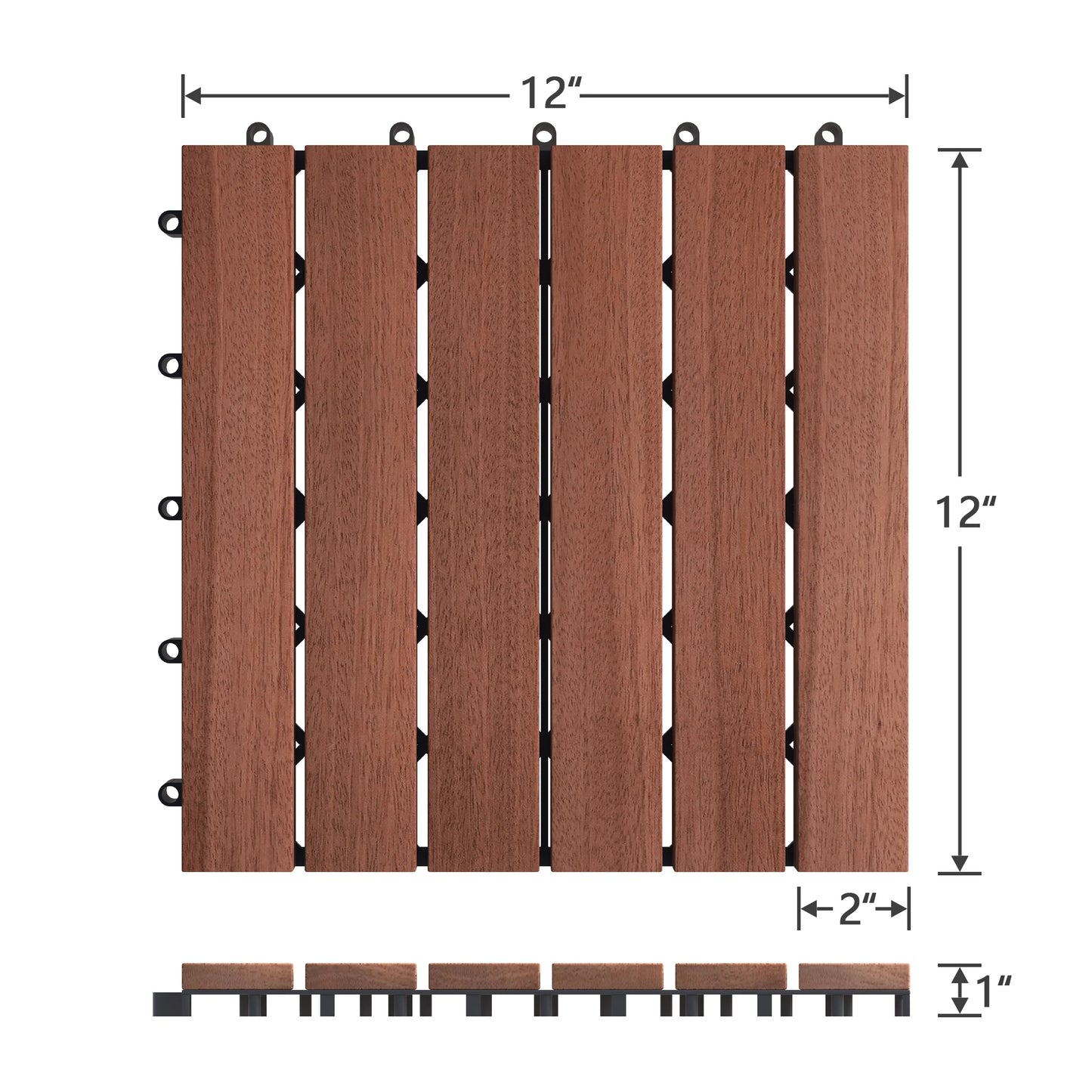 BuxWellBang 12'' x 12'' Interlocking Deck Tiles, Acacia Wood for Flooring, 27 Pcs, Brown
