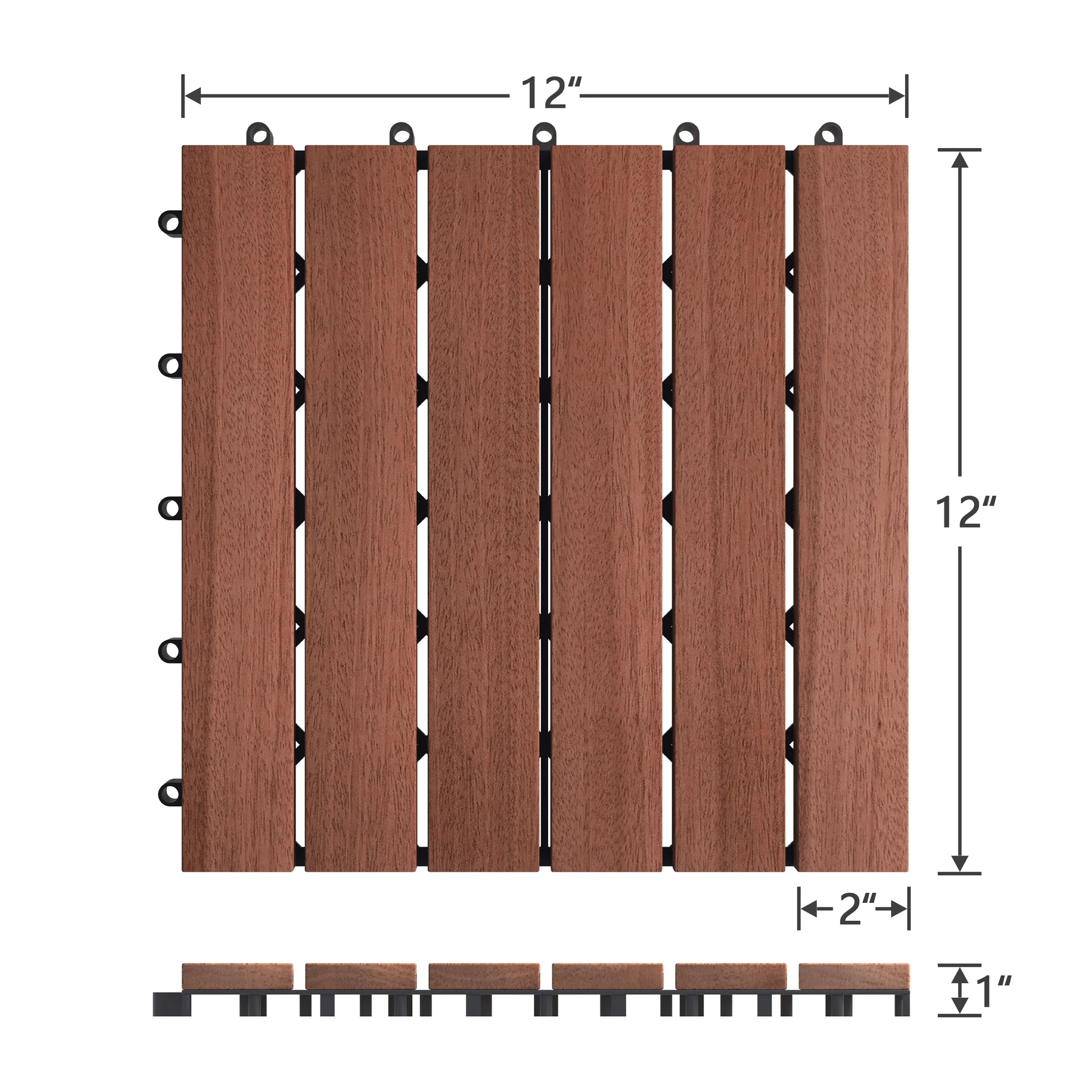 BuxWellBang 12'' x 12'' Interlocking Deck Tiles, Acacia Wood for Flooring, 27 Pcs, Brown