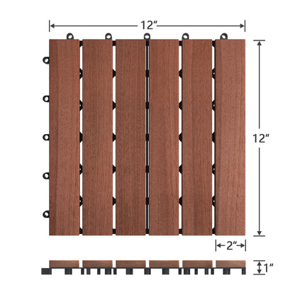 BuxWellBang 12'' x 12'' Interlocking Deck Tiles, Acacia Wood for Flooring, 27 Pcs, Brown