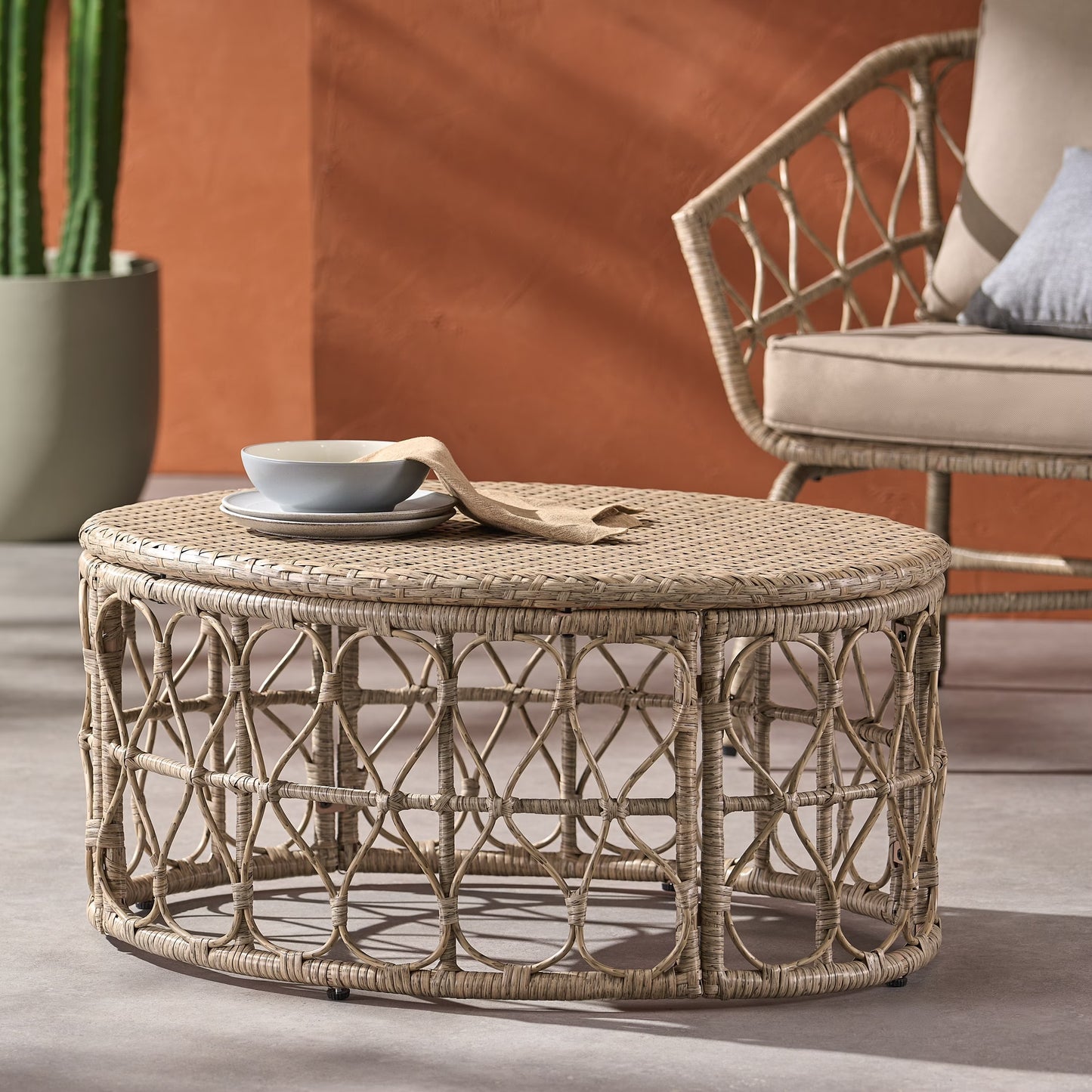 Christopher Knight Home Bruce Outdoor Wicker Coffee Table by Light Brown
