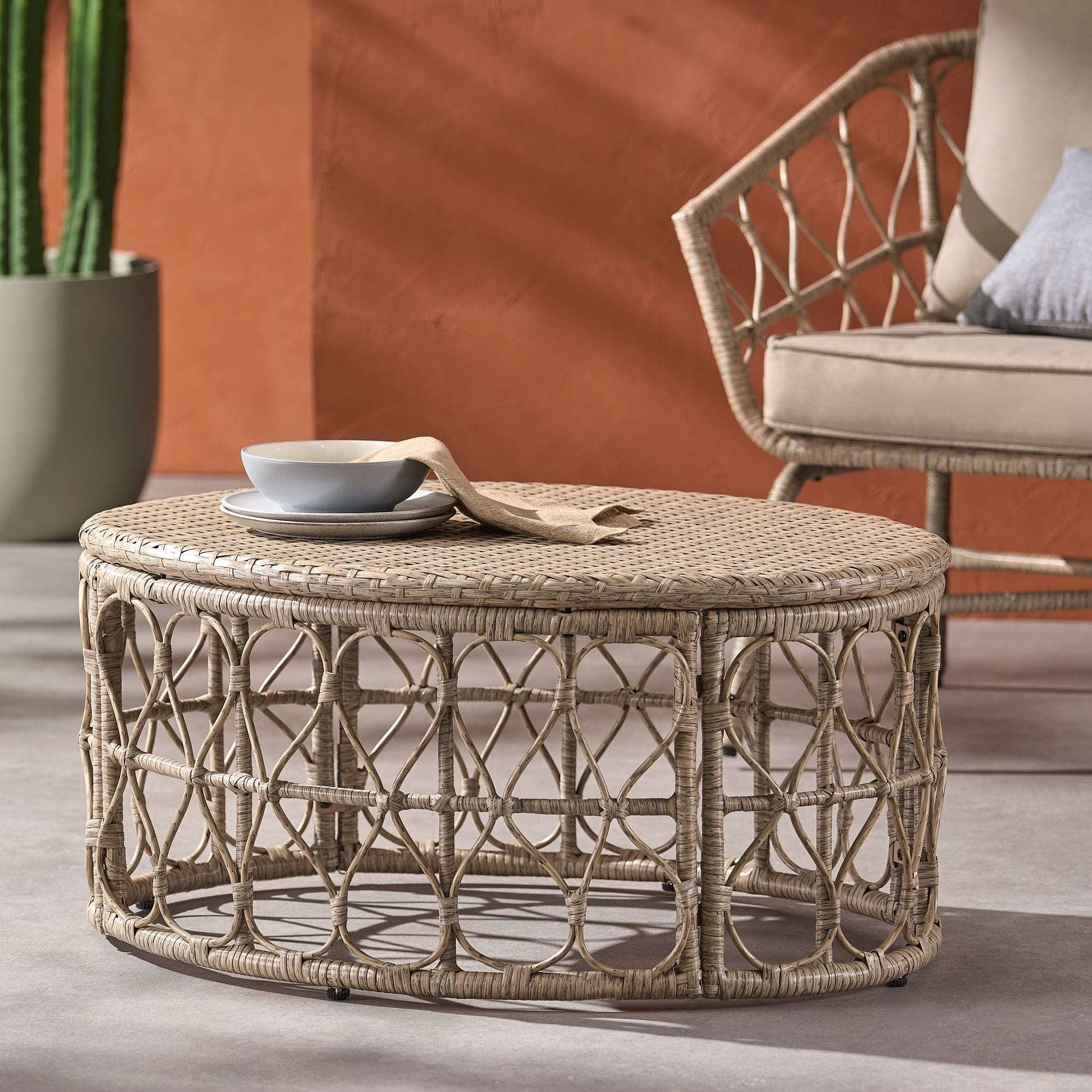 Christopher Knight Home Bruce Outdoor Wicker Coffee Table by Light Brown