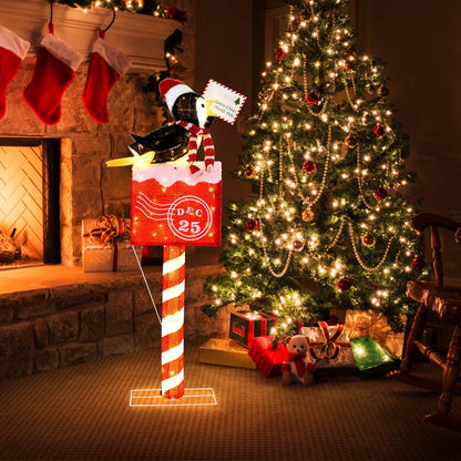 Costway 4.8 FT Christmas Lighted Penguin on Mailbox with 100 LED White Lights,Ground Stakes
