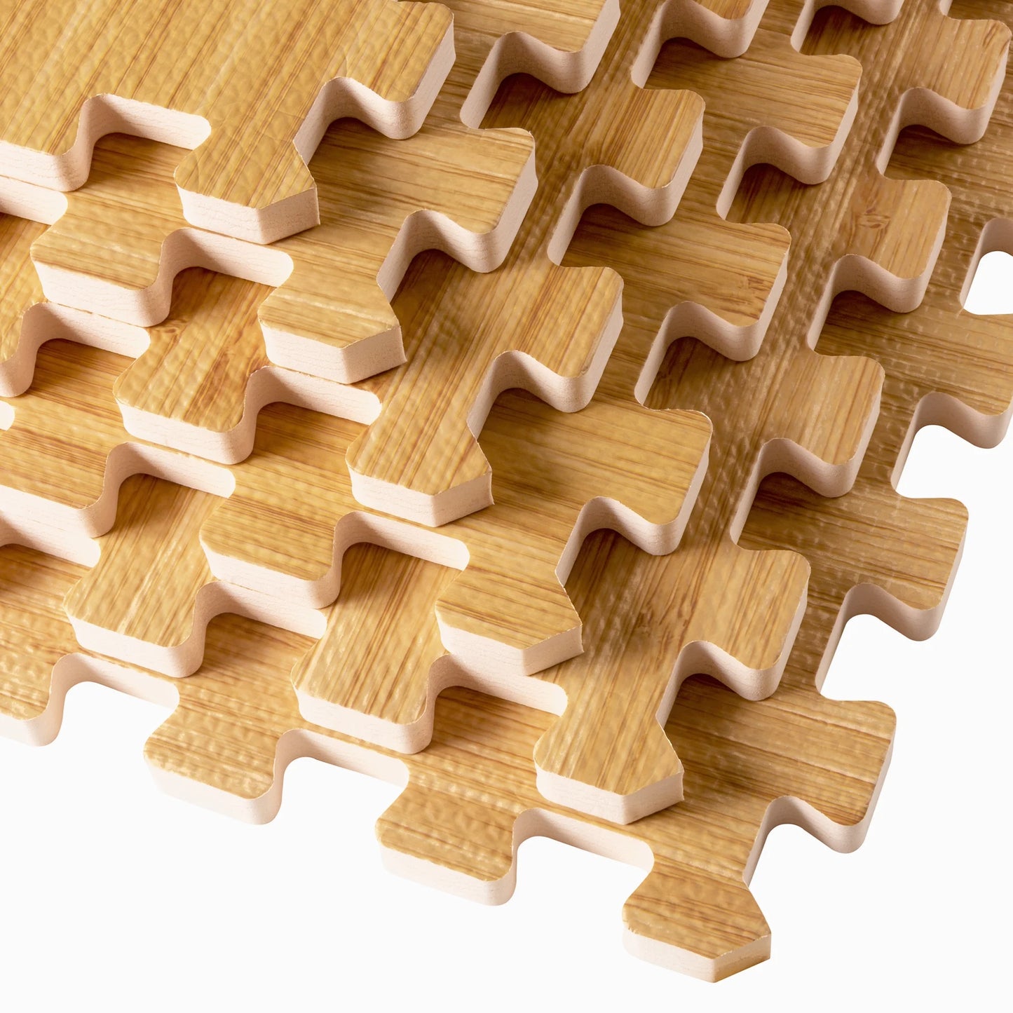 Forest Floor 5/8 Inch Thick Printed Foam Tiles, Premium Wood Grain Interlocking Foam Floor Mats, Anti-Fatigue Flooring, Light Bamboo, 100 Sq Ft