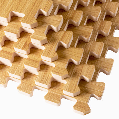 Forest Floor 5/8 Inch Thick Printed Foam Tiles, Premium Wood Grain Interlocking Foam Floor Mats, Anti-Fatigue Flooring, Light Bamboo, 100 Sq Ft