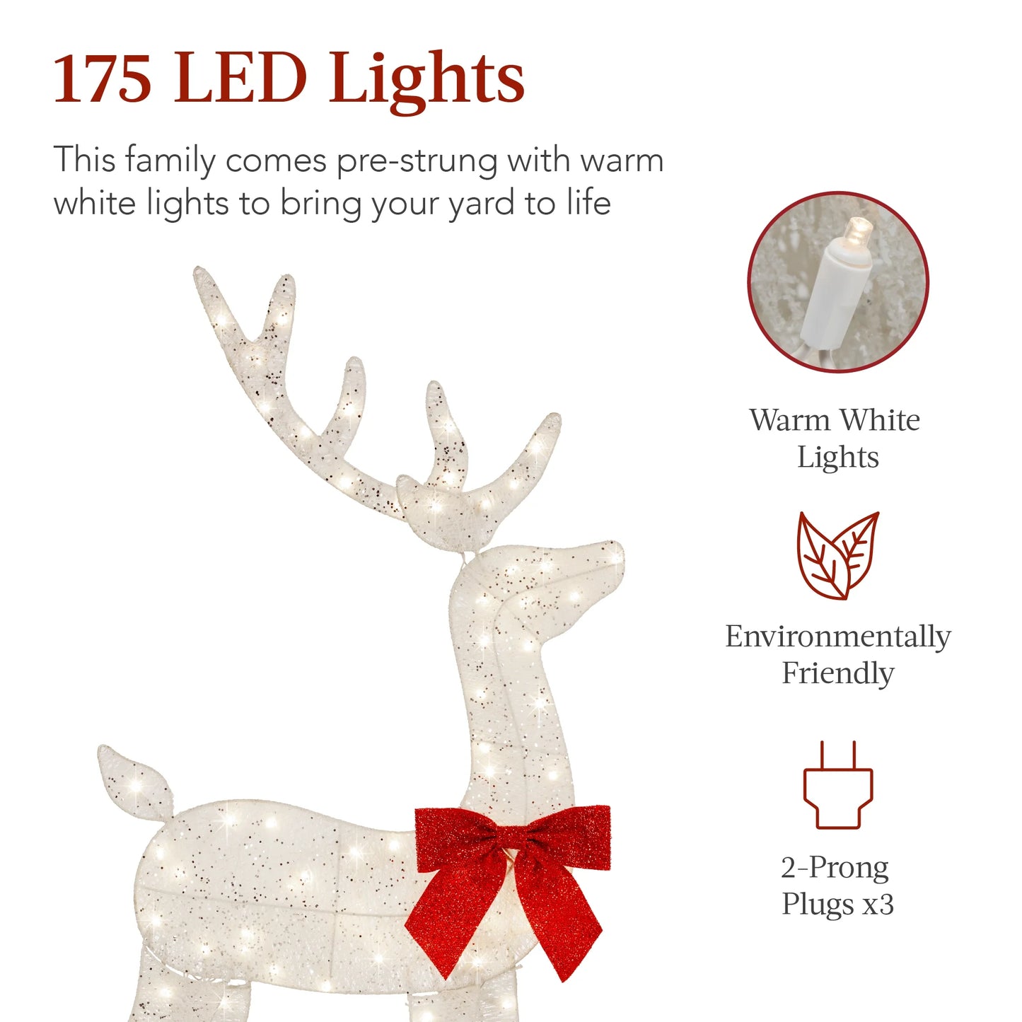Best Choice Products 3-Piece 2D Deer Family Set, Lighted Christmas Outdoor Decoration w/175 Lights, Stakes - Gold