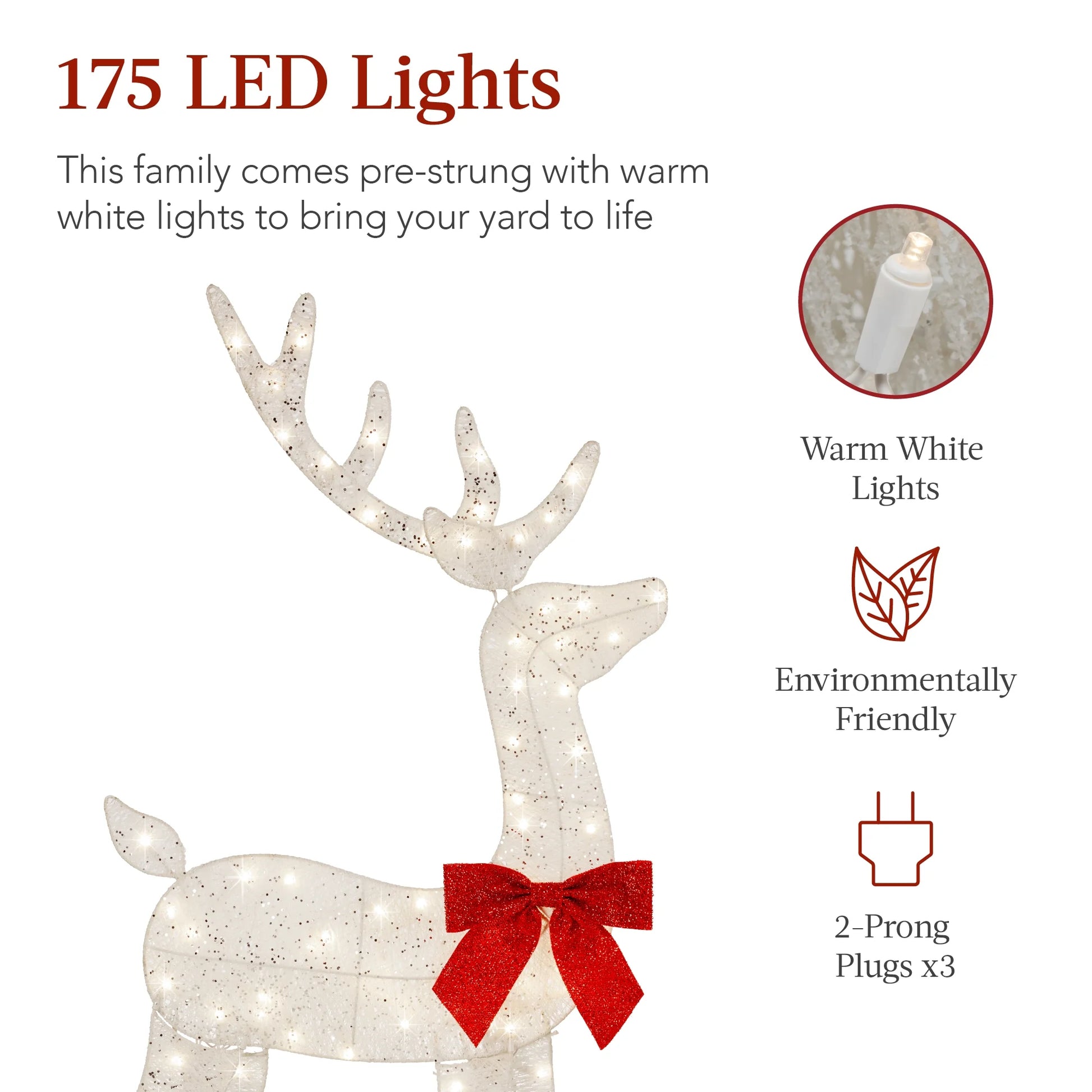 Best Choice Products 3-Piece 2D Deer Family Set, Lighted Christmas Outdoor Decoration w/175 Lights, Stakes - Gold