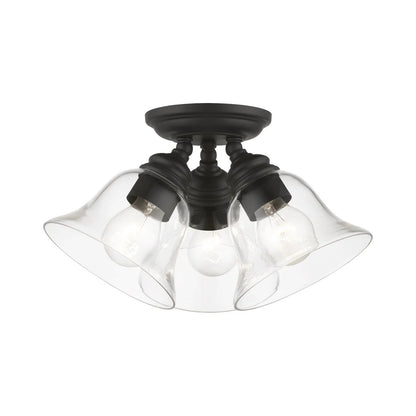 46489-04-Livex Lighting-Moreland - 3 Light Large Semi-Flush Mount In Transitional Style-7.5 Inches Tall and 14.5 Inches Wide-Black Finish