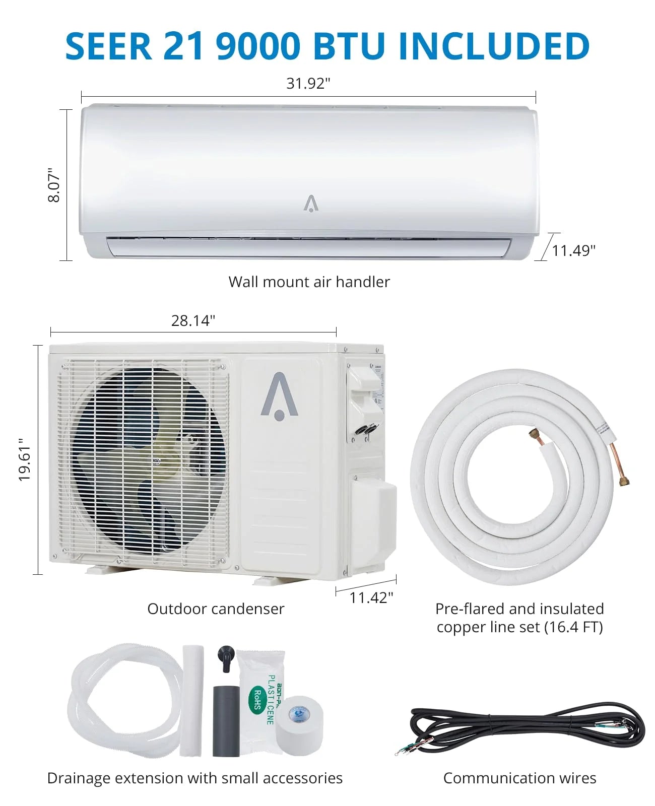 12000BTU Mini Split AC/Heating System, 19 SEER 230V Split AC Unit Cools Up to 750 Sq. Ft, Wifi Enabled Mini Split Heating and Cooling Compatible with Alexa, Installation Kit