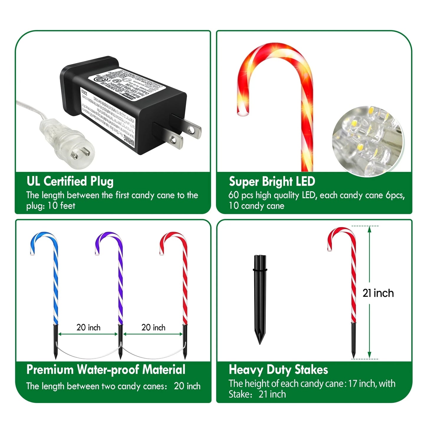 Christmas Pathway Lights Outdoor 21" 10 Pack 8 Lighting Modes Flickering Pathway Christmas Marker Lights Outdoor Waterproof Christmas Lighting Decoration Light
