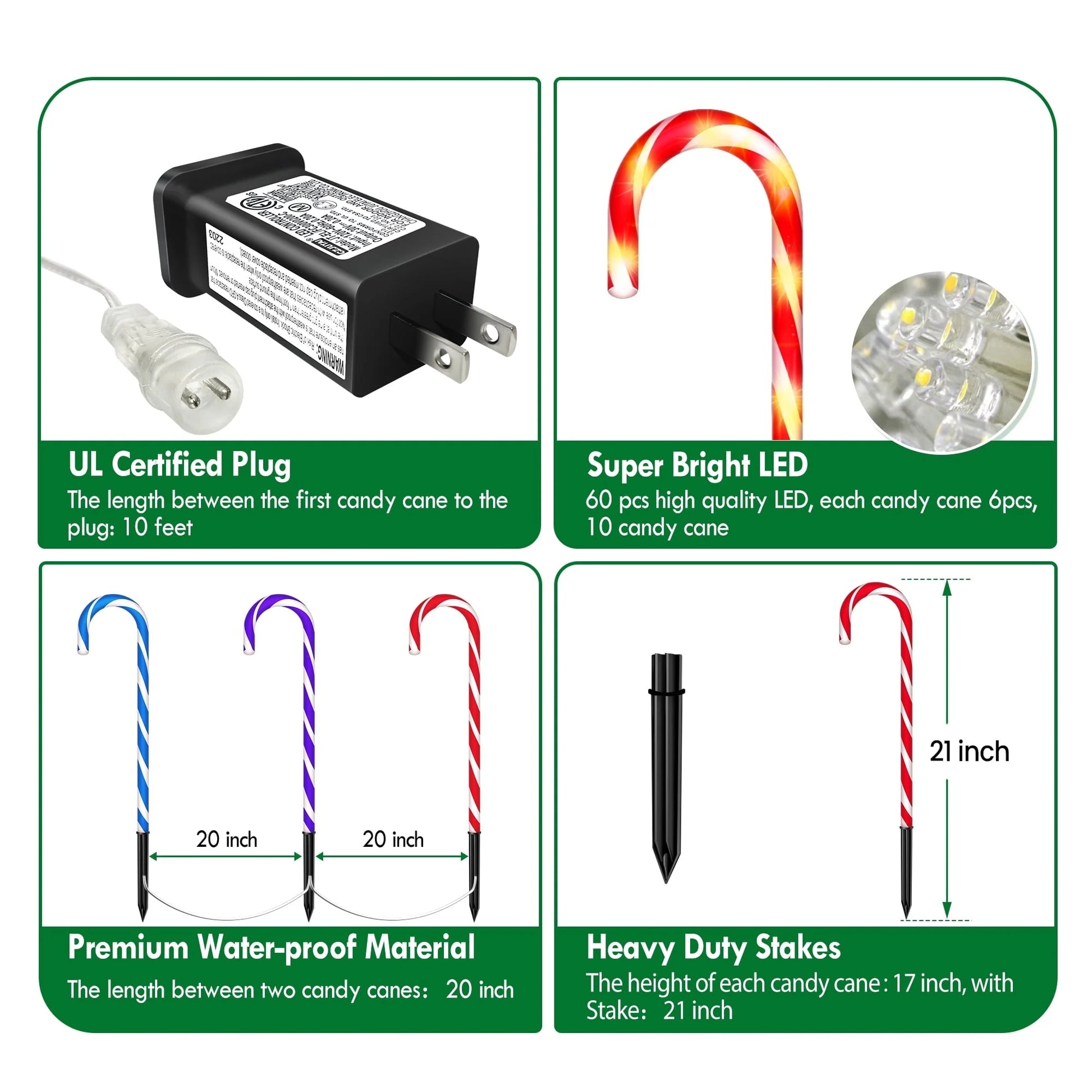 Christmas Pathway Lights Outdoor 21" 10 Pack 8 Lighting Modes Flickering Pathway Christmas Marker Lights Outdoor Waterproof Christmas Lighting Decoration Light