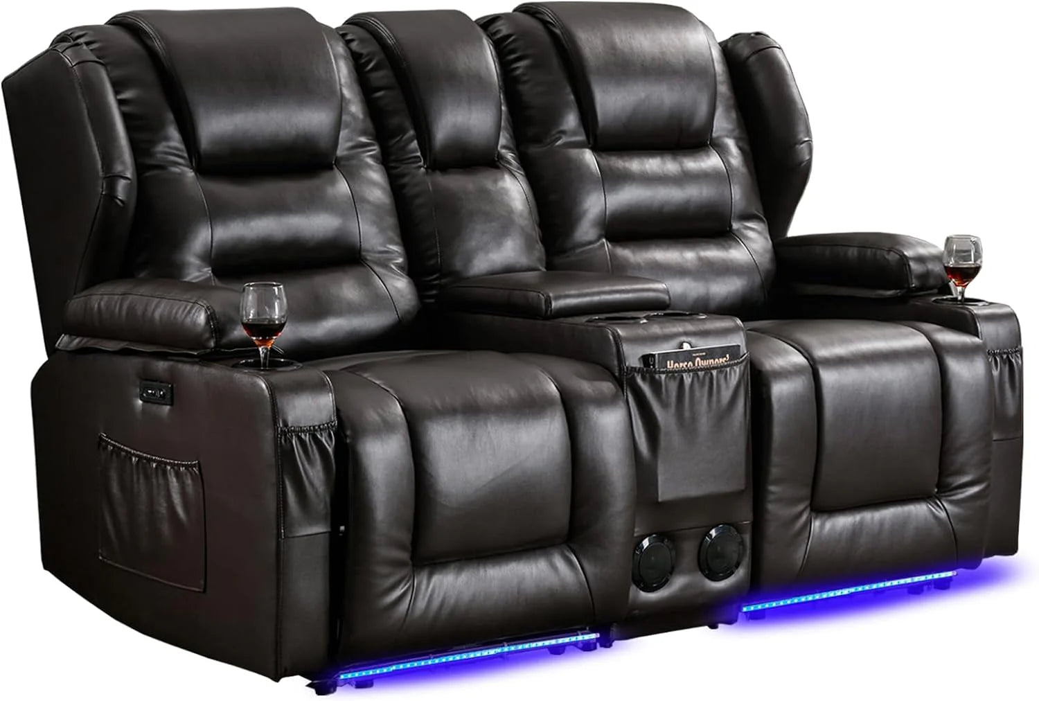 IPKIG Electric Home Theater Seating- Power Recline Chair Loveseat RV Sofa with Console, 67" Double Recliner 2-Seater RV Couch with Storage/USB Charging/Lighting/Cup Holders for Living Room