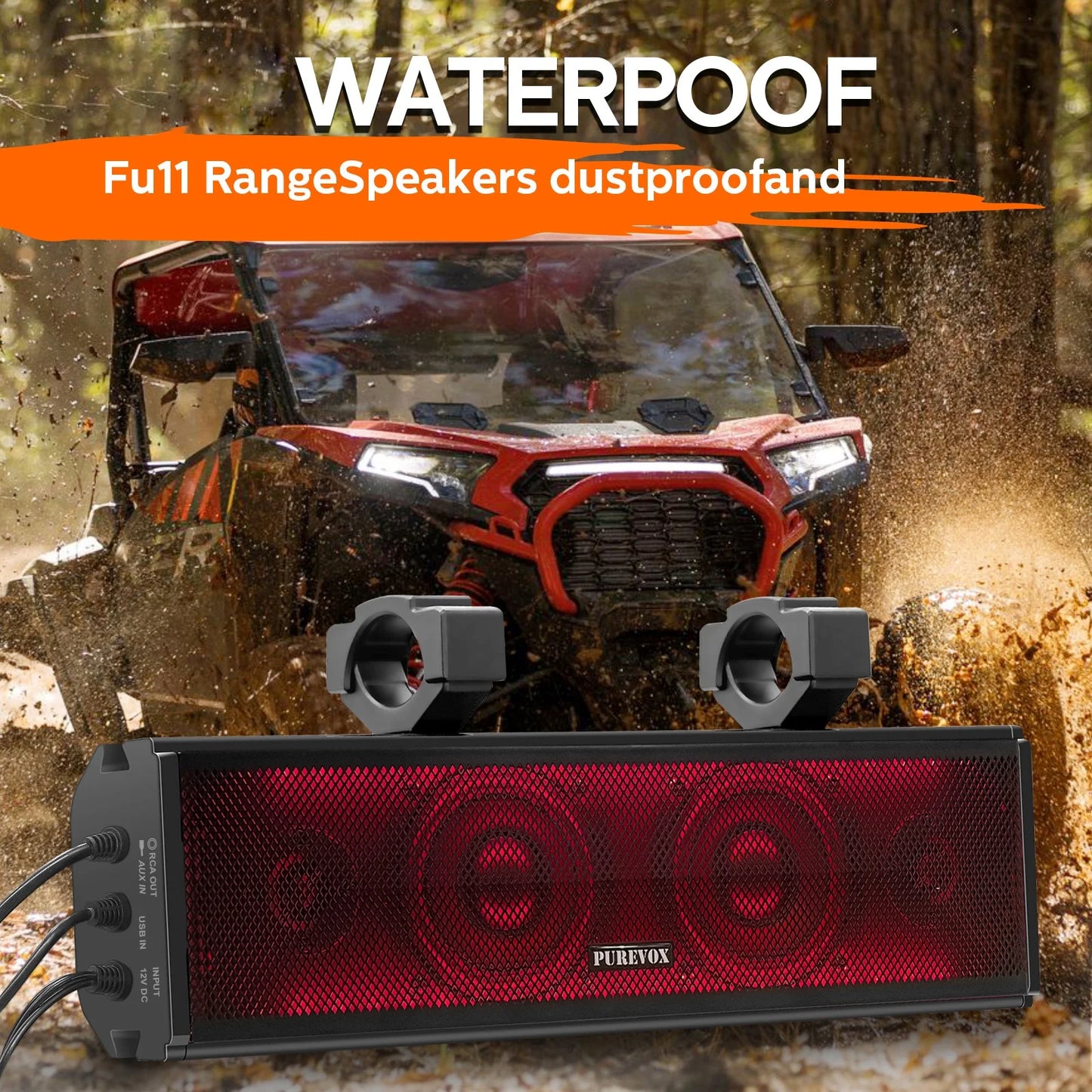 PUREVOX UTV Sound Bar 17 inch Waterproof Soundbar Bluetooth LED Lighting 400W Power 4" Full Range Speaker