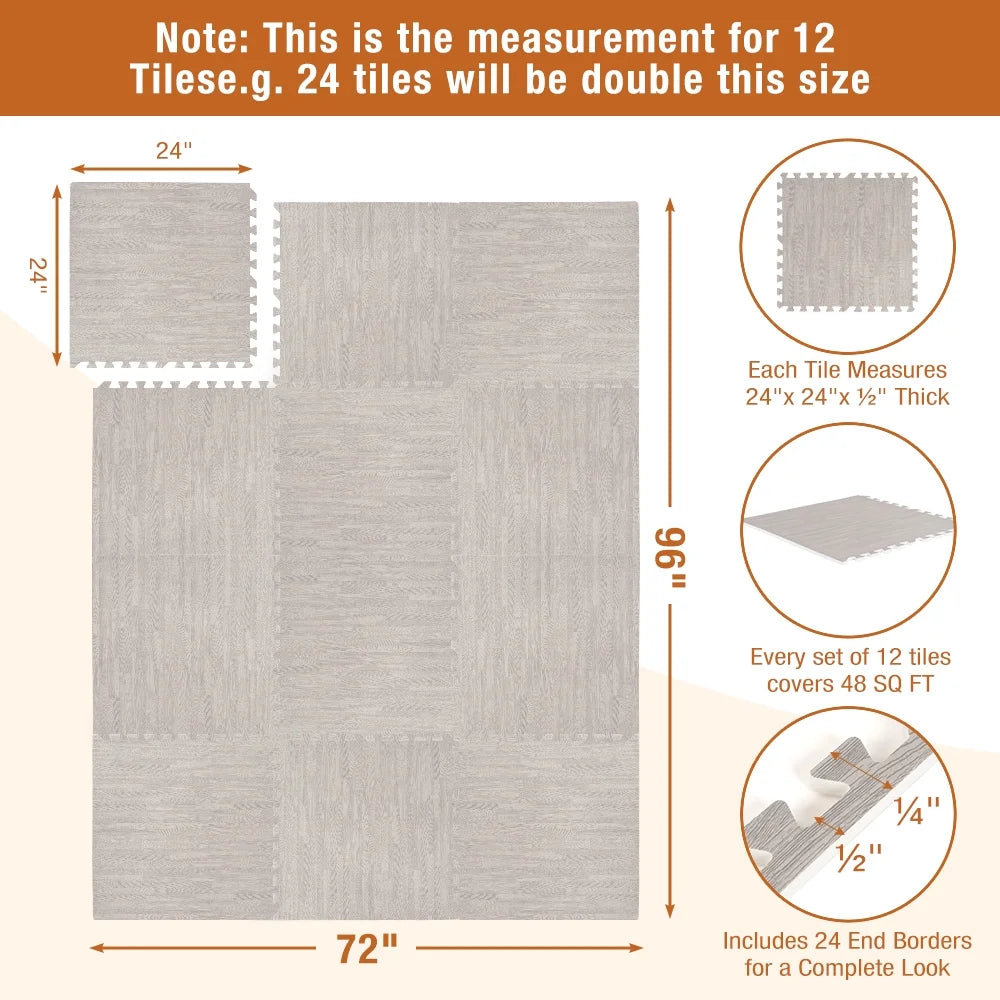 ARVAKOR Wood Grain Puzzle Mat 1/2-in, 24 Tiles EVA Foam Interlocking Floor Tiles (96SQ FT) for Secure Indoor Room Workout Flooring and Playmat