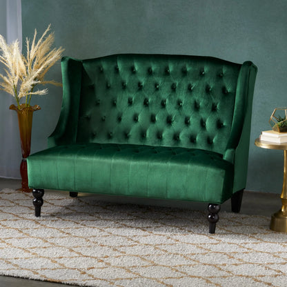 Christopher Knight Home Leora Modern Glam Tufted Velvet Wingback Loveseat by Armless Emerald Semi-Firm