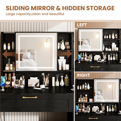 SESSLIFE 41''Vanity Set with Charging Station, Large Makeup Desk with LED Sliding Mirror, 3 Lighting Modes Adjustable Brightness, Makeup Dressing Table Set for Adults,Women, White