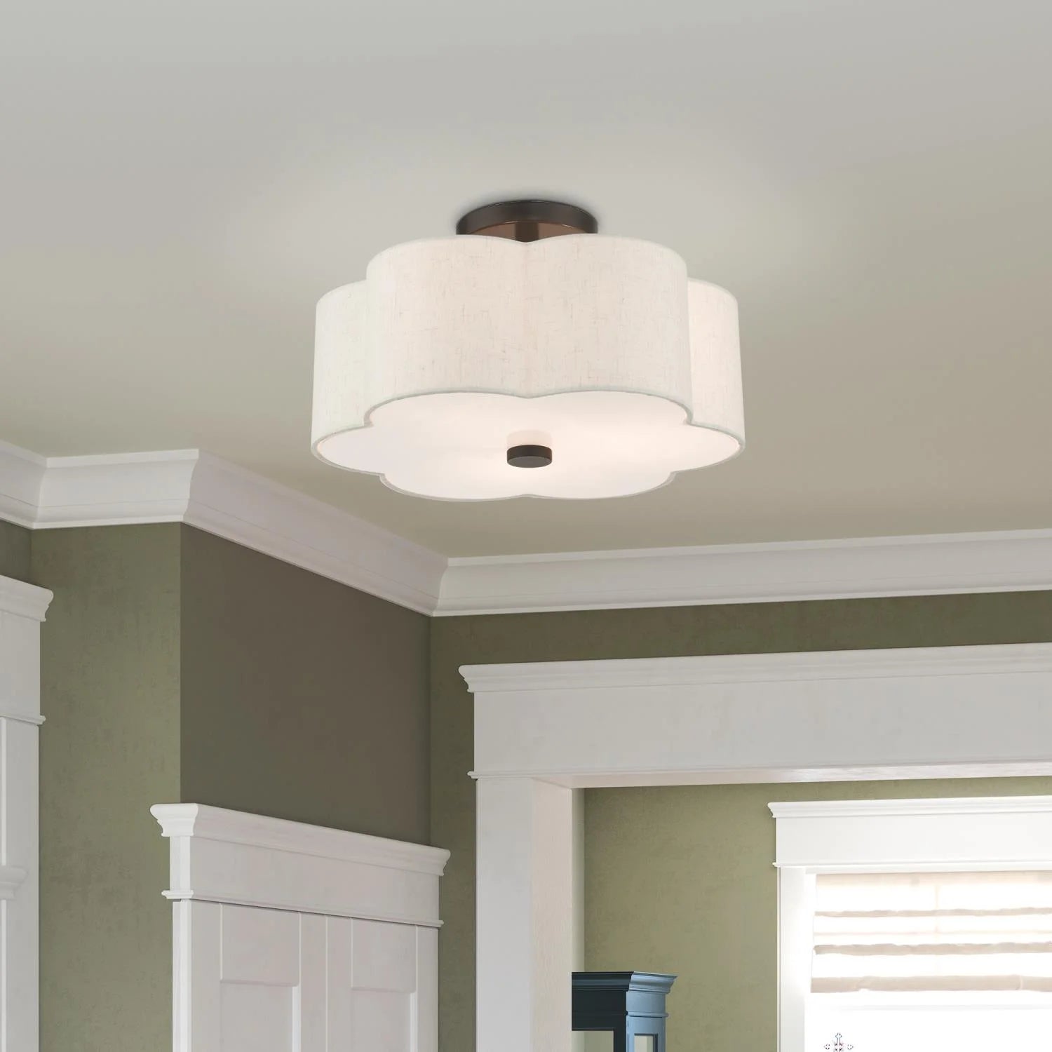Livex Lighting Solstice 15" 3-Light Metal & Fabric Semi Flush in Brushed Nickel