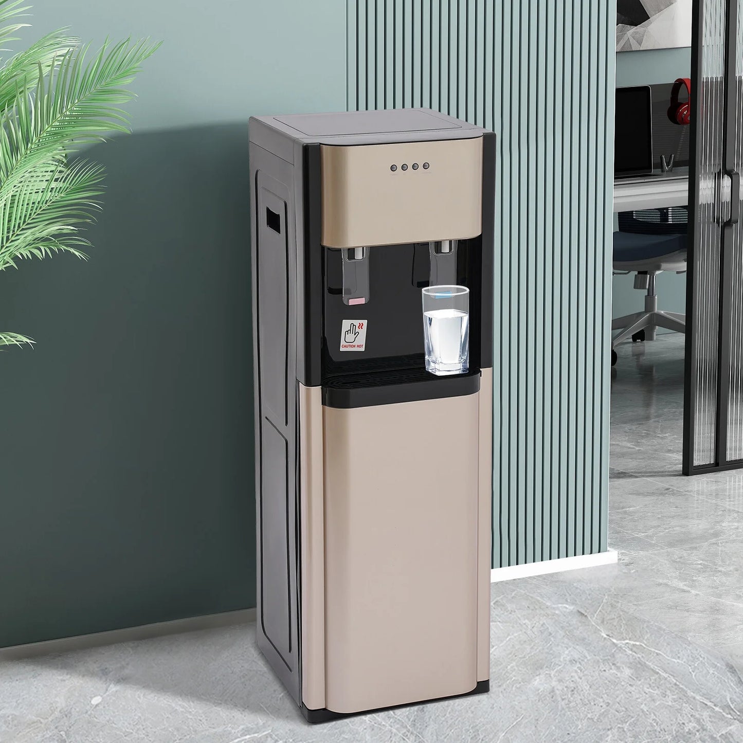 Bottom Loading Water Dispenser with Hot & Cold Water, 450W Heating, 70W Cooling, Stainless Steel Liner, Child-Safe, for Home & Office, Gold