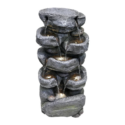 chrismas clearnaceStacked Rock Fountain with LED Lights - Outdoor Water Fountains Cascading Floor Water Feature Art Decor for Garden,Pation, Deck, Porch