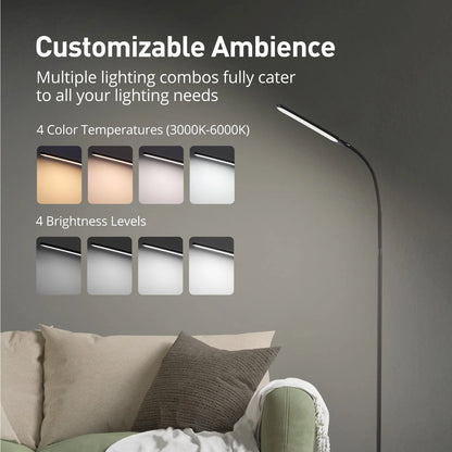 TaoTronics LED Floor Lamp, 4 Brightness Levels & 4 Colors Dimmable Floor Lamp Modern Standing Light Adjustable Gooseneck Task Lighting for Reading Living Room Bedroom Office Piano