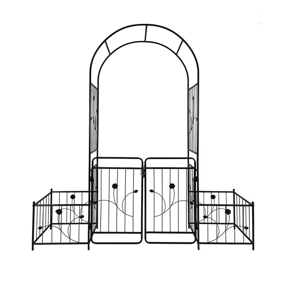 IVV 7.2ft Garden Arbor Arch with Gate and Side Planter Box, Wedding Arch Archway for Ceremony Party, Trellis for Plant Climbing, Christmas Decorations Pergola for Backyard, Lawn, Patio, Yard (Black)