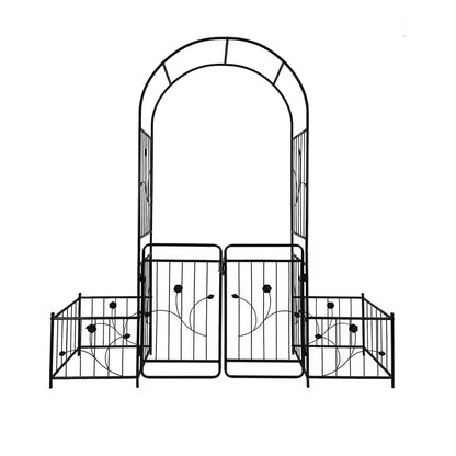 IVV 7.2ft Garden Arbor Arch with Gate and Side Planter Box, Wedding Arch Archway for Ceremony Party, Trellis for Plant Climbing, Christmas Decorations Pergola for Backyard, Lawn, Patio, Yard (Black)
