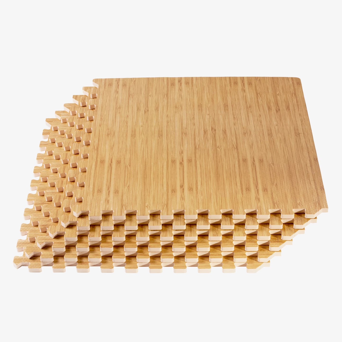 Forest Floor 5/8 Inch Thick Printed Foam Tiles, Premium Wood Grain Interlocking Foam Floor Mats, Anti-Fatigue Flooring, Light Bamboo, 100 Sq Ft