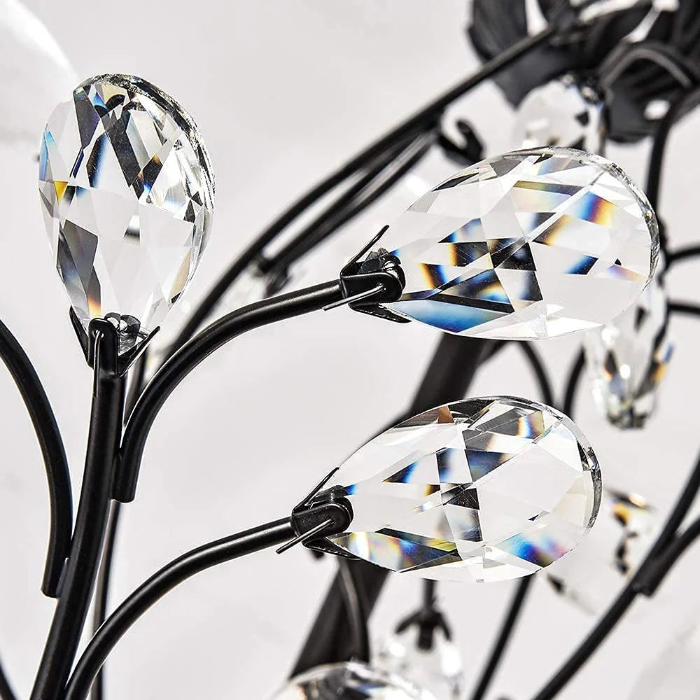 Maxax 4 Lights Semi Flush Mount Crystal Chandelier, Modern K9 Ceiling Light Fixtures, Adjustable Hanging Pendant Lighting, E12 Ceiling Light for Entry Way, Dinning Room, Living Room, Bedroom, Black