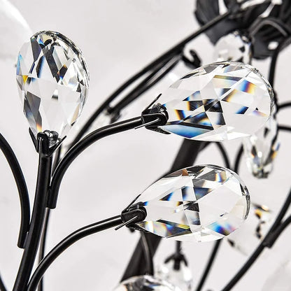 Maxax 4 Lights Semi Flush Mount Crystal Chandelier, Modern K9 Ceiling Light Fixtures, Adjustable Hanging Pendant Lighting, E12 Ceiling Light for Entry Way, Dinning Room, Living Room, Bedroom, Black