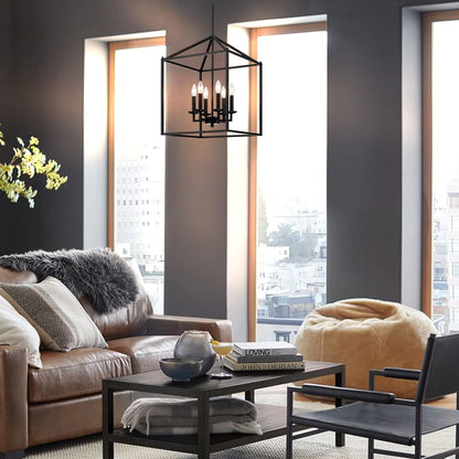 16" 6-Light Kitchen Light Fixture Ceiling Mount Matte Black Pendant Lighting for Dining Room, Living Room