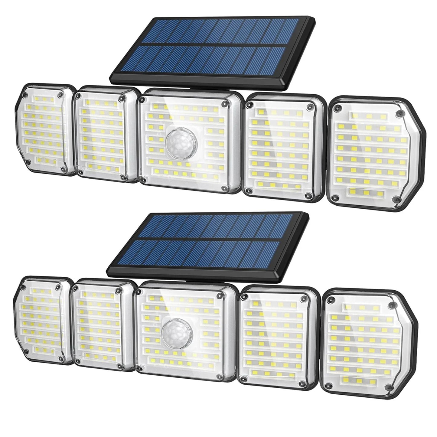 2/1 Pack Solar Lights Outdoor,5 Adjustable Heads Solar Flood Lights,214 LED 3 Lighting Modes Dimmable IP65 Waterproof, Motion Sensor Security Wall Lights