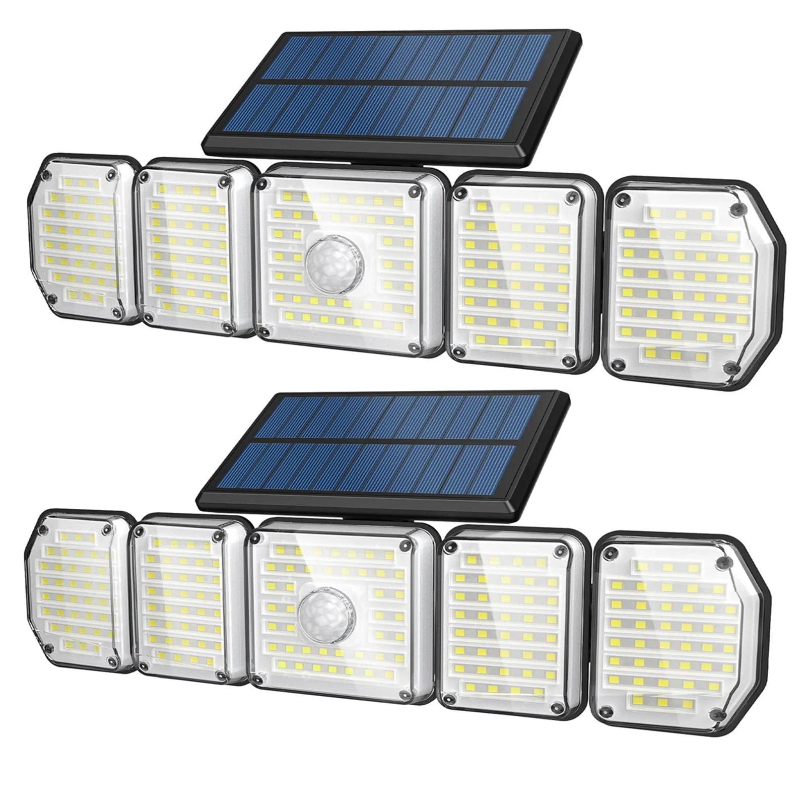 2/1 Pack Solar Lights Outdoor,5 Adjustable Heads Solar Flood Lights,214 LED 3 Lighting Modes Dimmable IP65 Waterproof, Motion Sensor Security Wall Lights