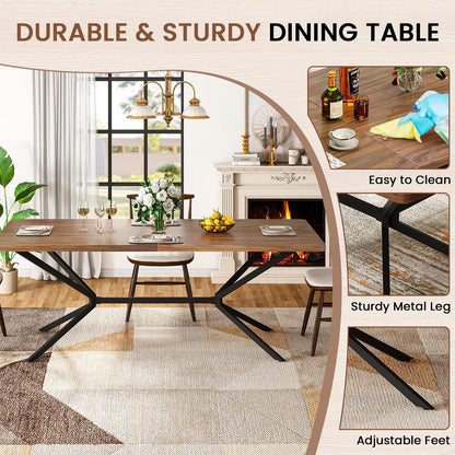 Baxluxe Mid Century Modern Dining Table 70.8 Inch, 6-8 Person Rectangular Kitchen Table with X-Shaped Metal Legs, Wooden Surface Coffee Tables for Living Room, Dining Room, Breakfast Nook, Brown