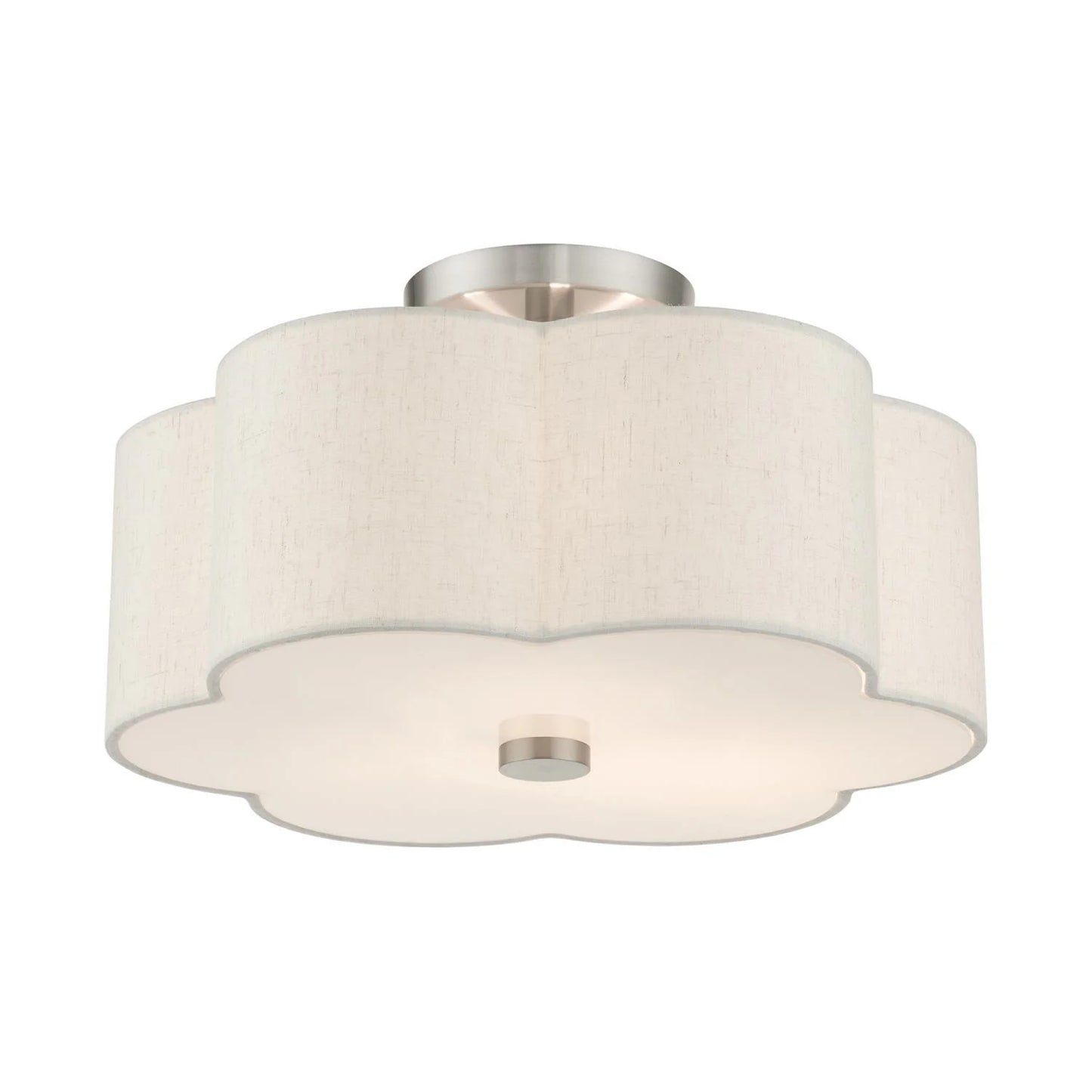 Livex Lighting Solstice 15" 3-Light Metal & Fabric Semi Flush in Brushed Nickel
