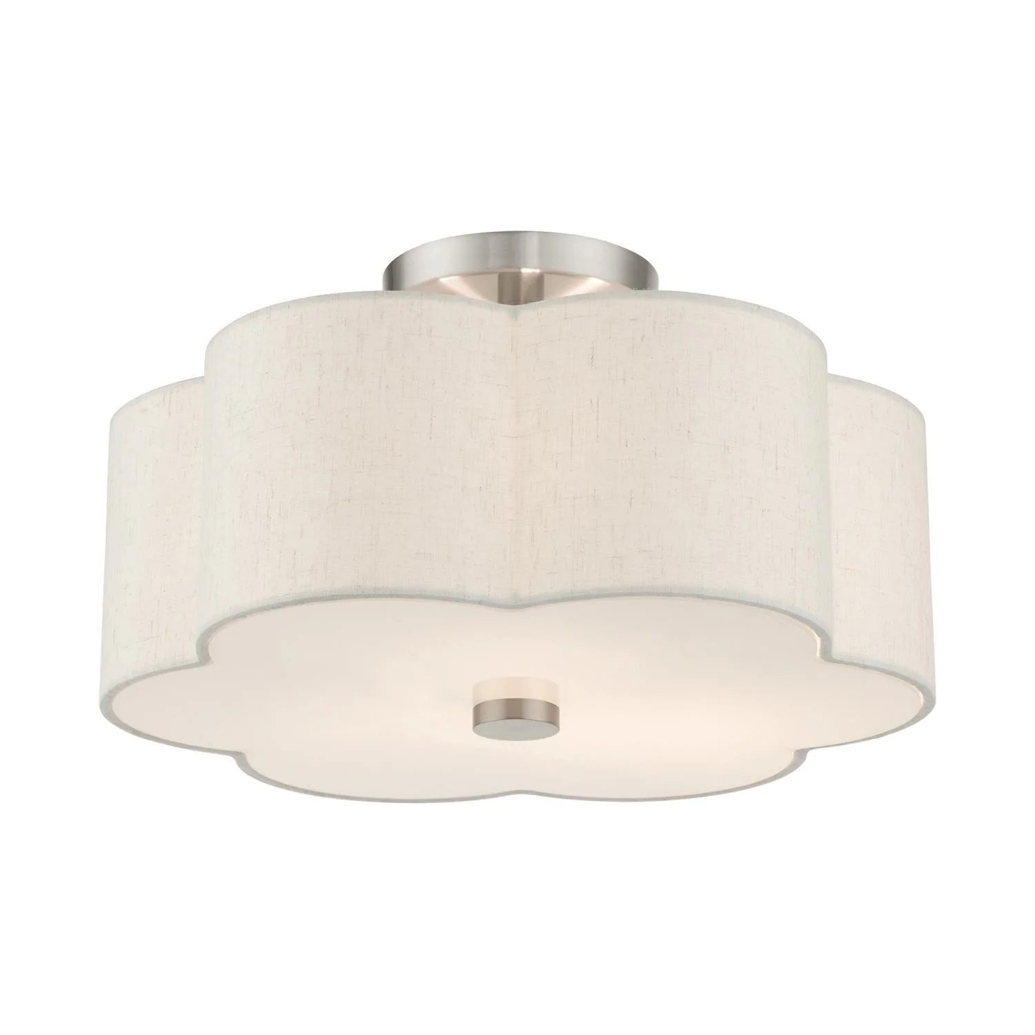 Livex Lighting Solstice 15" 3-Light Metal & Fabric Semi Flush in Brushed Nickel