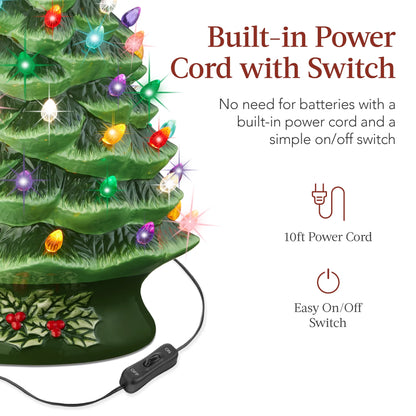 Best Choice Products 24in X-Large Pre-Lit Ceramic Christmas Tree Decor w/74 Multicolor Bulbs, LED Light - Green
